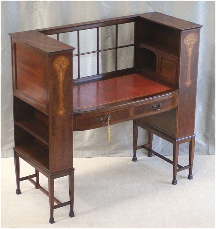 4008 Antique Inlaid Arts & Crafts Writing Desk (3)